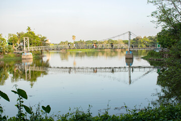 6th April, 2023, Kolkata, West Bengal, India: A beautiful hanging foot bridge at Rabindra sarobar , Kolkata.