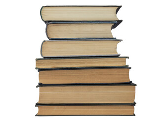 Pile of books. Books stacked on top of each other. Isolated on a white background.