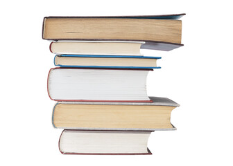 Books stacked on top of each other. Pile of books. Isolated on a white background.
