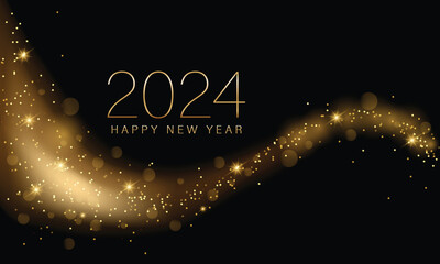 Fototapeta na wymiar 2024 Happy New Year Background Design. Golden 2024 Happy New Year Lettering on Black Background. Vector Illustration.