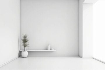 Fototapeta na wymiar modern minimalist interior with a big empty white wall. AI Generative