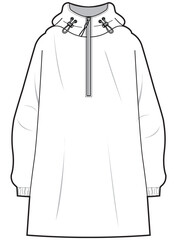 waterproof jacket hooded raincoat flat sketch vector illustration technical cad drawing template © SQB Creation 