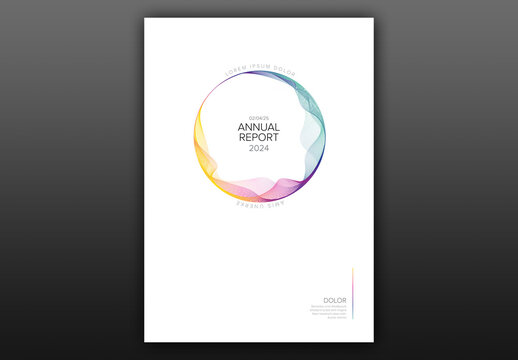 White annual report front cover page template with rainbow circle with title
