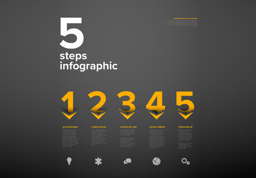 Five yellow horizontal steps progress page template