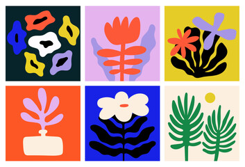 Fototapeta na wymiar Modern Botanical Composition, Flower in Matisse Style for Poster, Invitation or Greeding Cards.