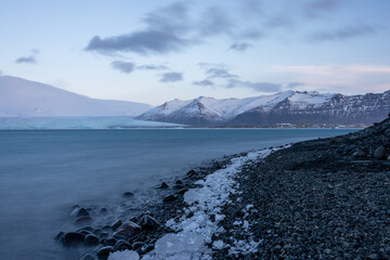 Glacier, mountains and coastline landscape in Iceland