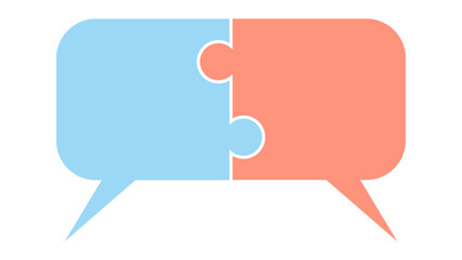 Chat puzzle logo, icon understand people, integrate dialogue talk bubble