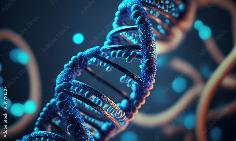 Aufkleber concept of the evolution of human dna in the distant future. view under the microscope. blue helix b
