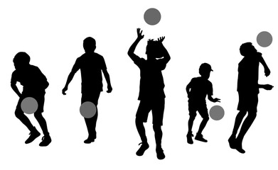 Boys with ball silhouette vector illustration