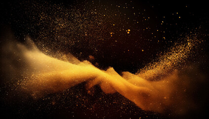 Fototapeta na wymiar Golden powder explosion on black background
