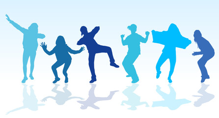 Happy women dancing silhouettes vector illustration
