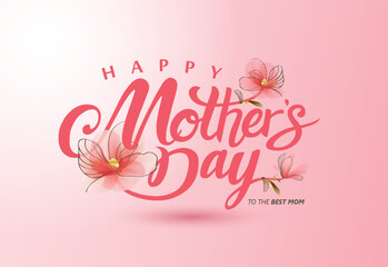 Happy Mother's Day Calligraphy abstract art background vector. Luxury minimal style wallpaper with golden line art flower and botanical leaves, watercolor. Vector background for banner, poster.