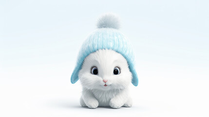 Fototapeta premium Illustration of baby bunny rabbit in a winter environment wearing warm clothes. Generative AI