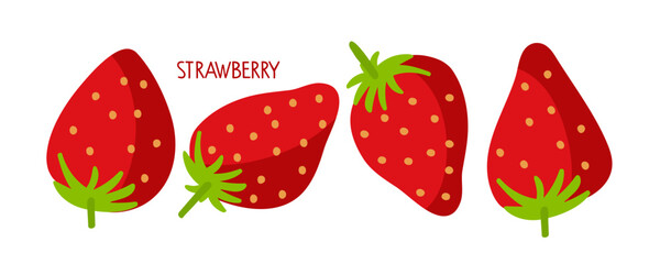 Strawberry hand drawn doodle sketch isolated. Flat vector Food template for nursery design, sticker, logo, diet concept, farmers market. Sketch Logo illustration of healthy berry. Red strawberries