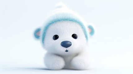 Illustration of baby teddy bear in a winter environment wearing warm clothes. Generative AI
