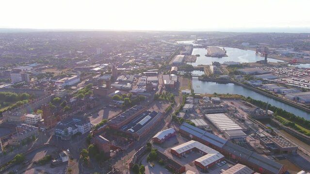 Birkenhead, UK: Aerial view of city in England - landscape panorama of United Kingdom from above
