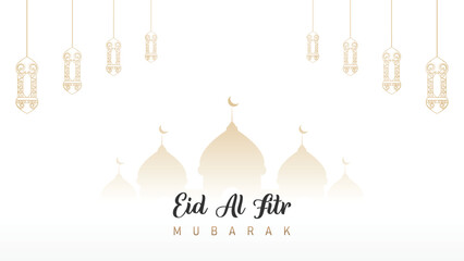 Islamic design template with a modern minimalist white theme for Eid al-Fitr celebrations with clean and clear visuals