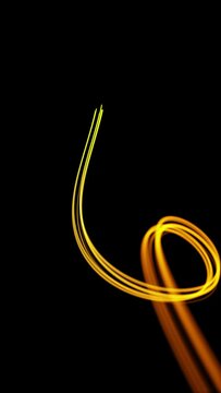 Light streaks with loop section 12:00-24:00. Abstract animation of flowing gold lines on black background. Vertical format.