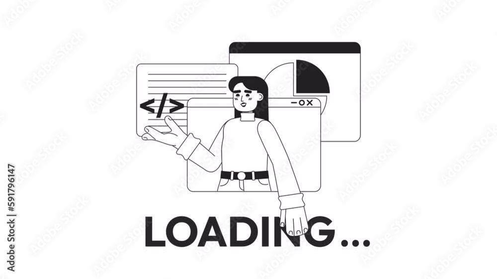 Fototapete Animated bw coding platform loader. Programming. Flash message 4K video footage. Monochrome isolated loading wait-animation progress indicator with alpha channel transparency for UI, UX web design