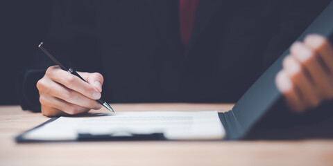 signing a business contract approval ,contract documents confirmation or warranty certificate...