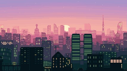 pixel art city sunset © Pavlo