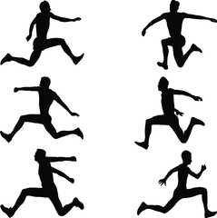 set black silhouette male athlete triple jump in athletics competition, summer sports games