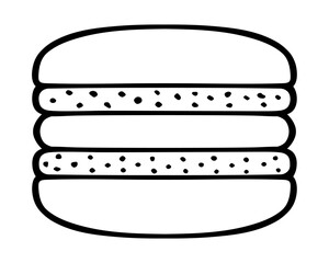 Macaroni cookies. Sketch. Dessert of two layers with cream in the middle. Vector illustration. A French confection made from egg whites. Doodle style. Outline on isolated background. Coloring book 