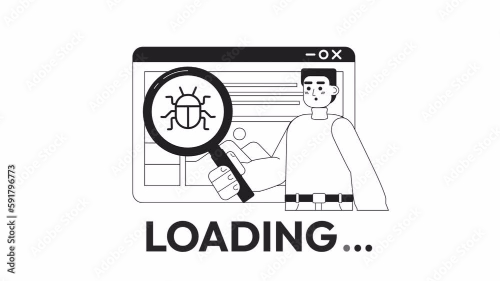 Fototapete animated bw debugging tool loader. explore website. flash message 4k video footage. monochrome isola
