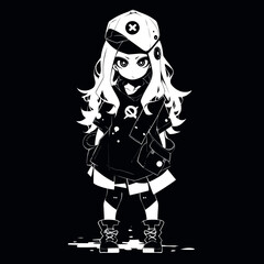 cute manga girl in black and white