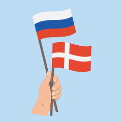 Flags of Russia and Denmark, Hand Holding flags