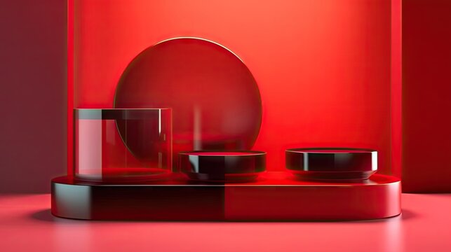 3d background products display podium. background vector 3d rendering with podium. Stage showcase on pedestal display red background studio, generative AI