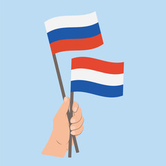 Flags of Russia and the Netherlands, Hand Holding flags