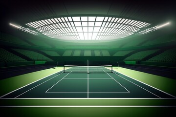 Fototapeta na wymiar Green indoor tennis court captured during daytime, Generative Ai