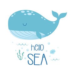 cute card with cartoon whale and seaweed