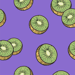 Kiwi exotic fruit seamless pattern. Vector eco organic nature ingredient for food market.