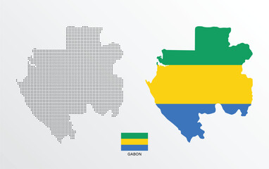 Set of political maps of Gabon with regions isolated and flag on white background