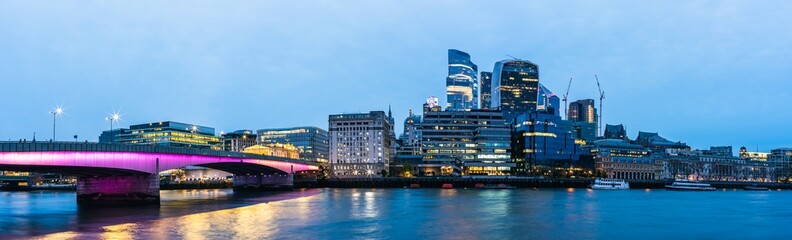 Night in London, London Bridge over River Thames, London, England