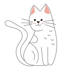 cute kitten, outline in doodle style on a white background, vector