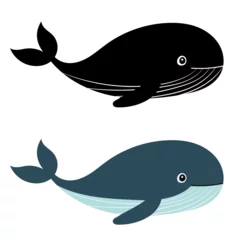 Store enrouleur Baleine blue whale with silhouette on white background