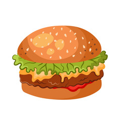 Cheeseburger illustration in cartoon style. Perfect for fast food delivery menus and cafe posters. Transparent PNG.