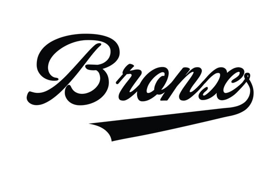 Bronx hand made calligraphic lettering logo in dynamic neon style. Typographic design work for t-shirts, greetings, advertising. New York city theme in original self-made style with eye-catching color