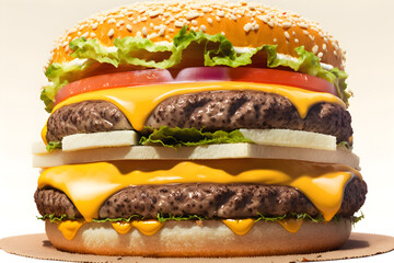 Close up big burger on white background - Generative AI