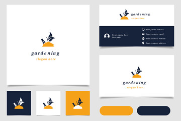 Gardening logo design with editable slogan. Branding book and business card template.