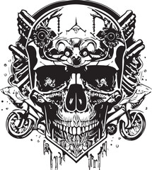 Artwork illustration and t-shirt design skull motorcycle engraving ornament on white background