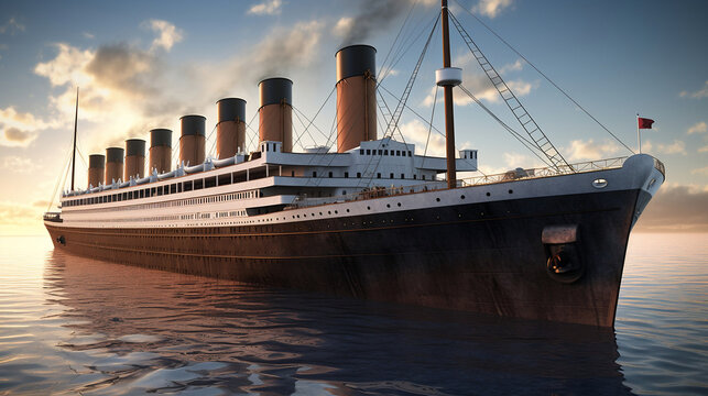 Extremely detailed and realistic high resolution 3d illustration of the old passenger ship Titanic, Generative Ai