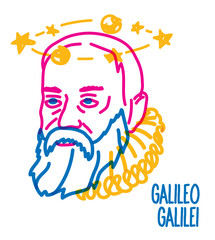 Galileo Galilei vector sketch portrait isolated