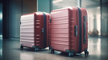 Suitcases Standing At Empty Airport Corridor. Generative AI