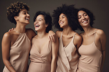 Portrait of a group of beautiful women smiling and laughing AI generative art