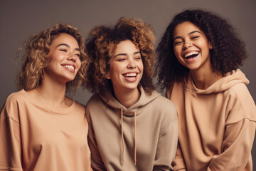 Fototapeta premium Portrait of three beautiful women smiling and laughing AI generative art