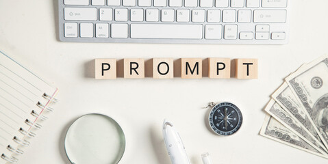 Prompt word on wooden cube.